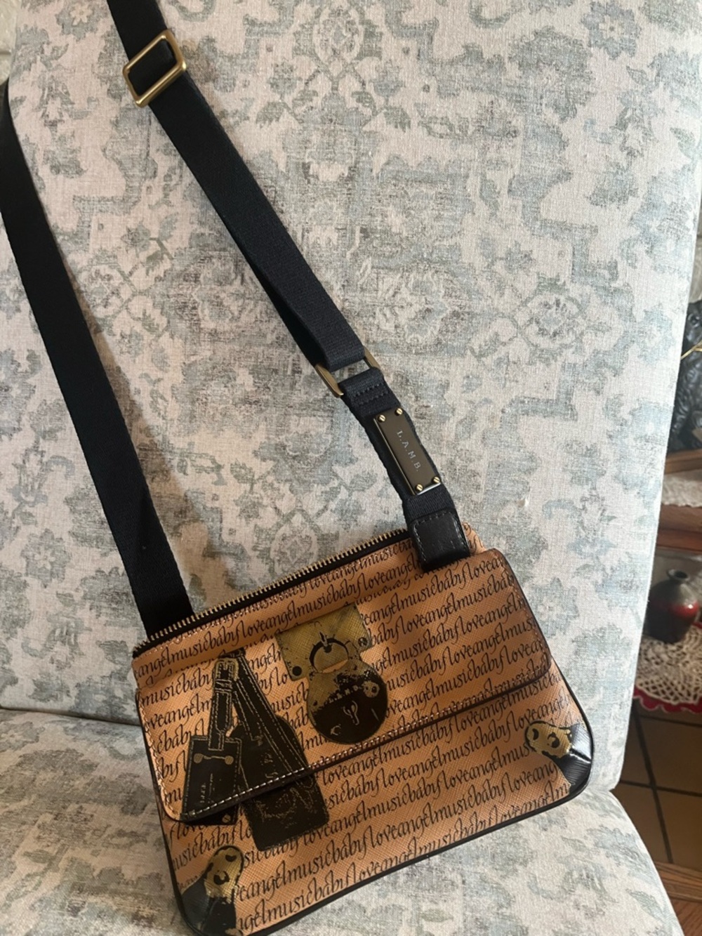 L.A.M.B. Printed Tan and Black Crossbody Bag